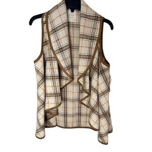 Clinton Boho Tan Plaid Knit Vest By Altard State Small Beige/Orange Wool Blend